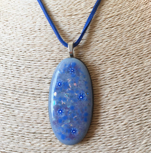 Classic Blue Fused Glass Pendant Necklace