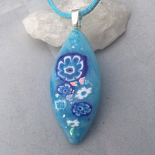 Load image into Gallery viewer, Blue Floral Fused Glass Pendant Necklace