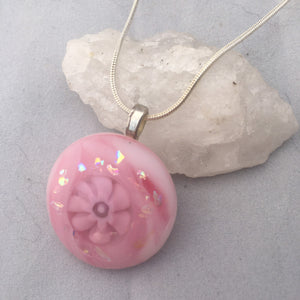 Pink Fused Glass Pendant Necklace