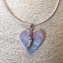 Load image into Gallery viewer, Mermaid Heart rose pink and blue porcelain Pendant Necklace
