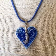 Load image into Gallery viewer, Mermaid Heart Classic Blue porcelain Pendant Necklace
