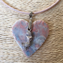 Load image into Gallery viewer, Mermaid Heart rose pink and blue porcelain Pendant Necklace
