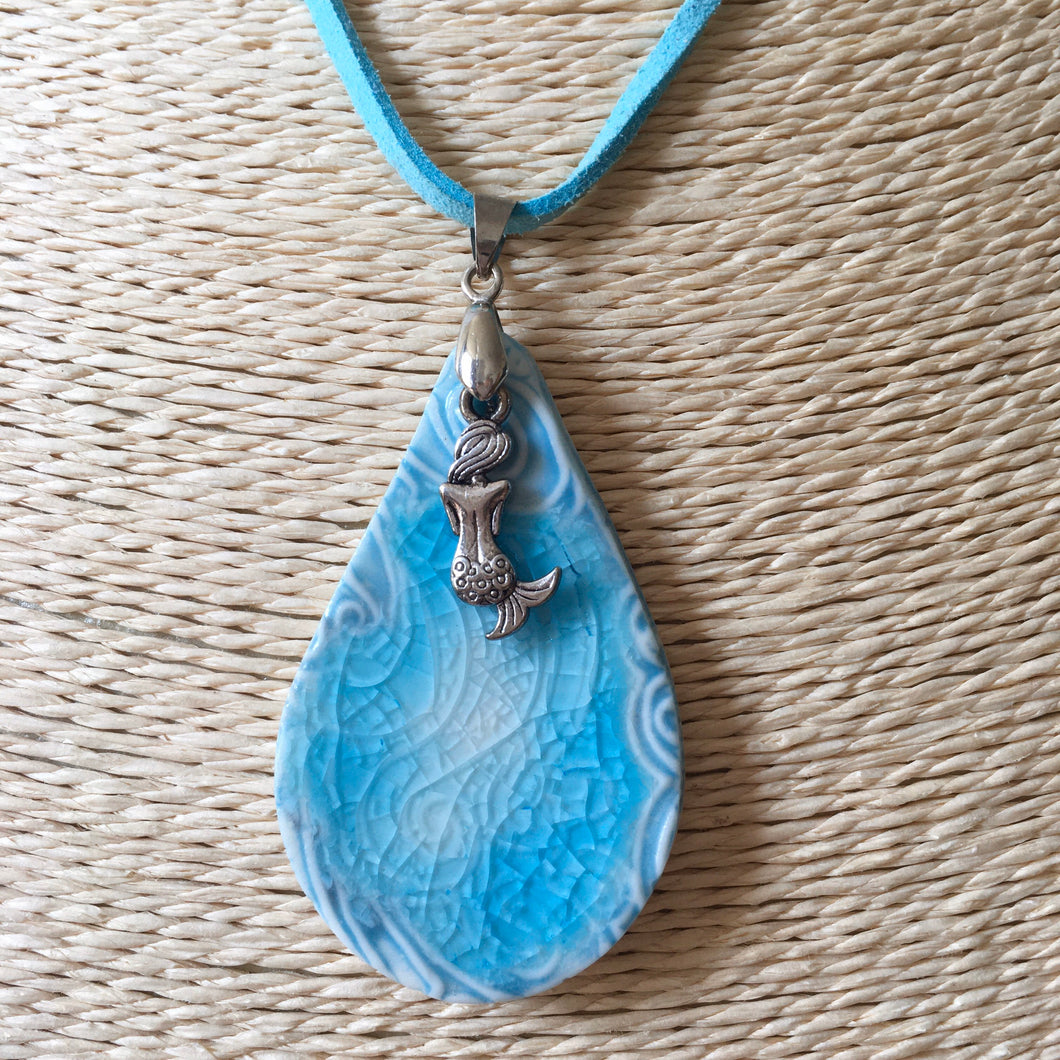 Turquoise Mermaid Porcelain Pendant Necklace