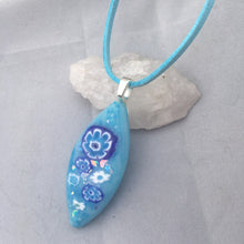 Load image into Gallery viewer, Blue Floral Fused Glass Pendant Necklace
