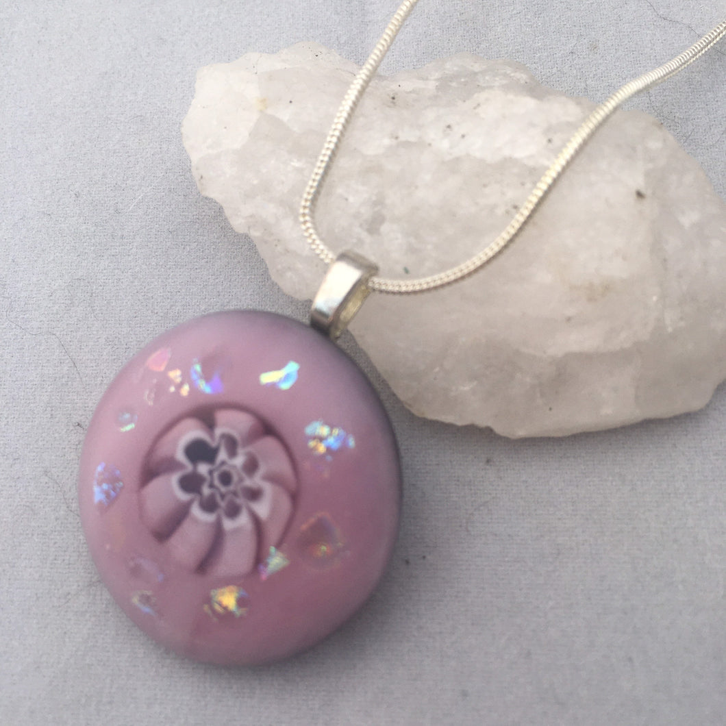 Lilac Fused Glass Pendant Necklace